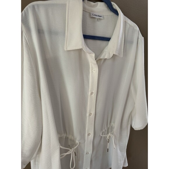 Calvin Klein women’s cinched button-down lightweight white blouse size XL - Picture 2 of 9
